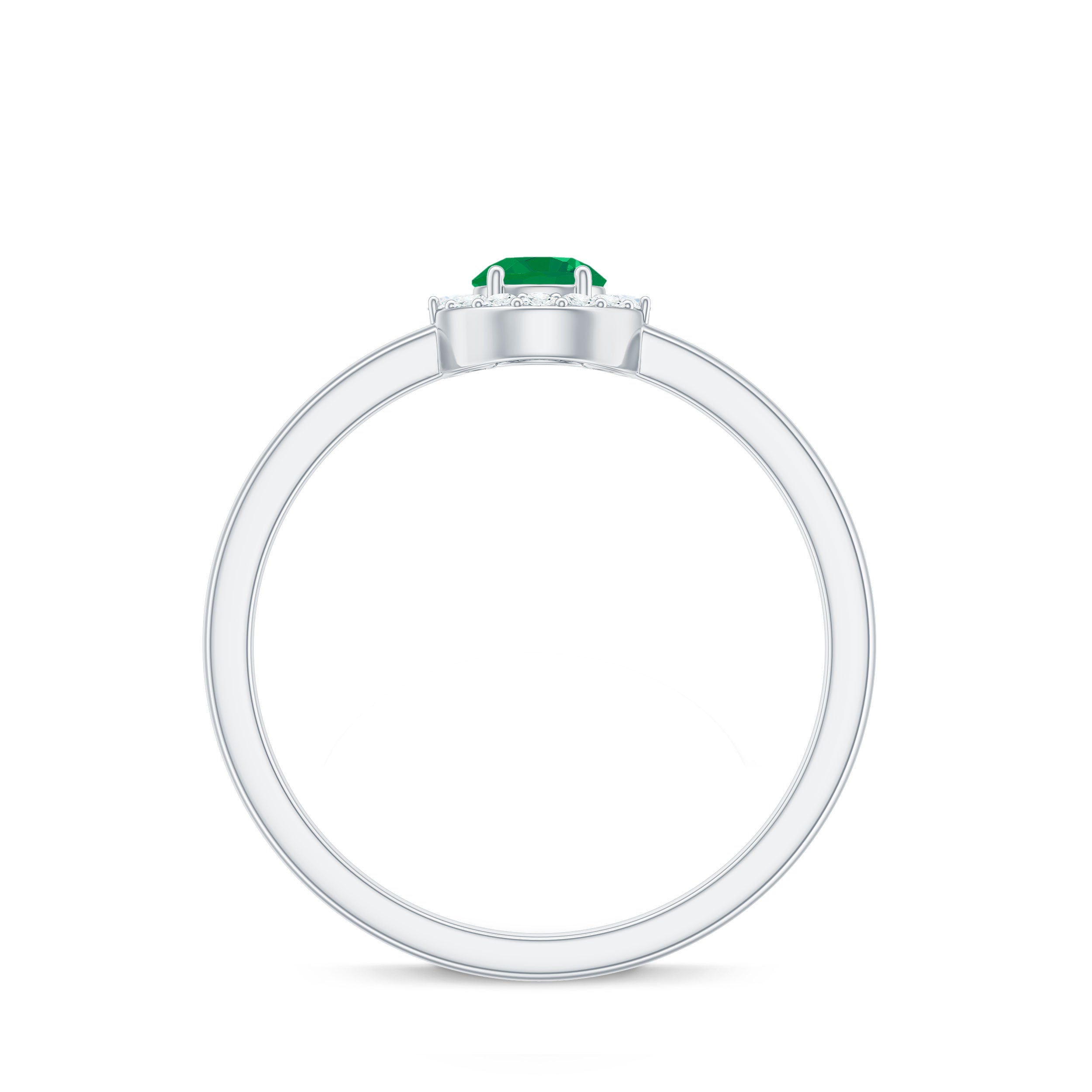 Minimal Emerald Promise Ring with Diamond Halo Emerald - ( AAA ) - Quality - Rosec Jewels