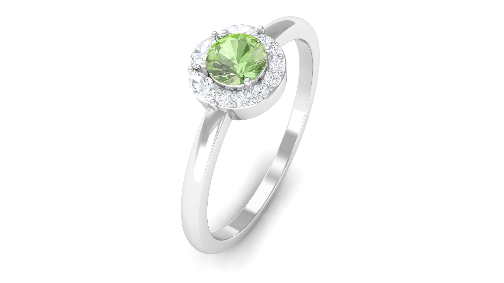 Green Sapphire Minimal Promise Ring with Diamond Halo Green Sapphire - ( AAA ) - Quality - Rosec Jewels