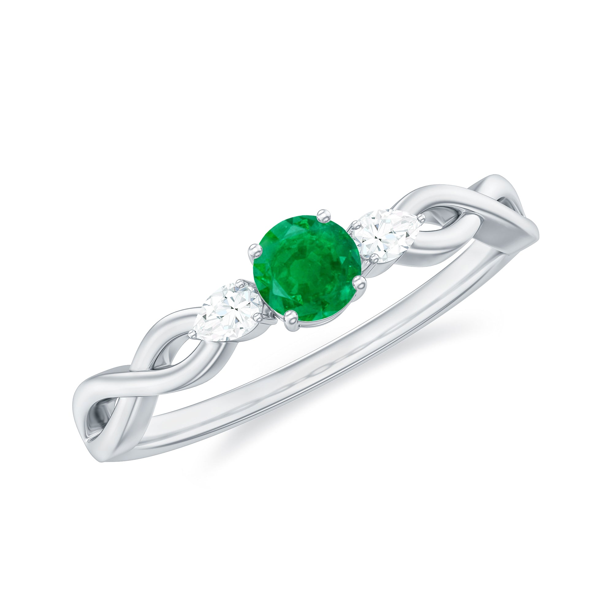 Emerald and Diamond Crossover Promise Ring Emerald - ( AAA ) - Quality - Rosec Jewels