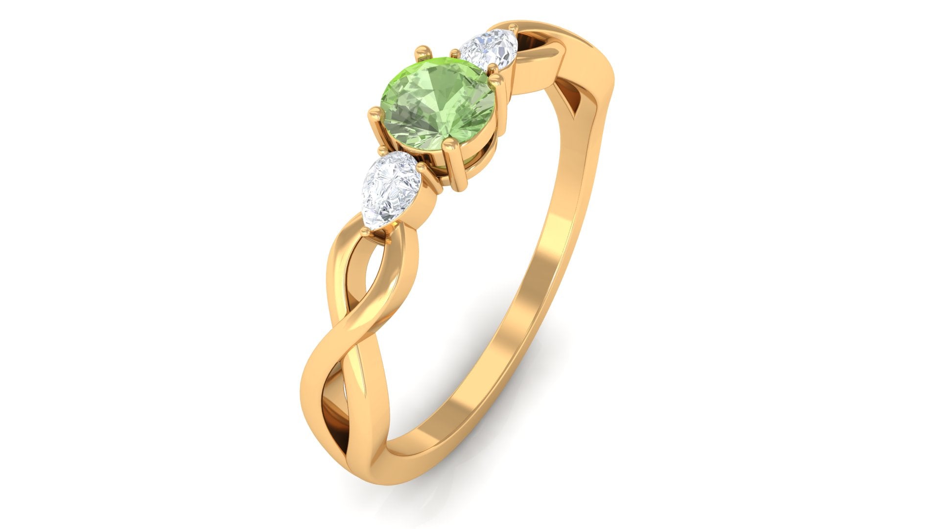 Green Sapphire and Diamond 3 Stone Promise Ring with Crossover Shank Green Sapphire - ( AAA ) - Quality - Rosec Jewels