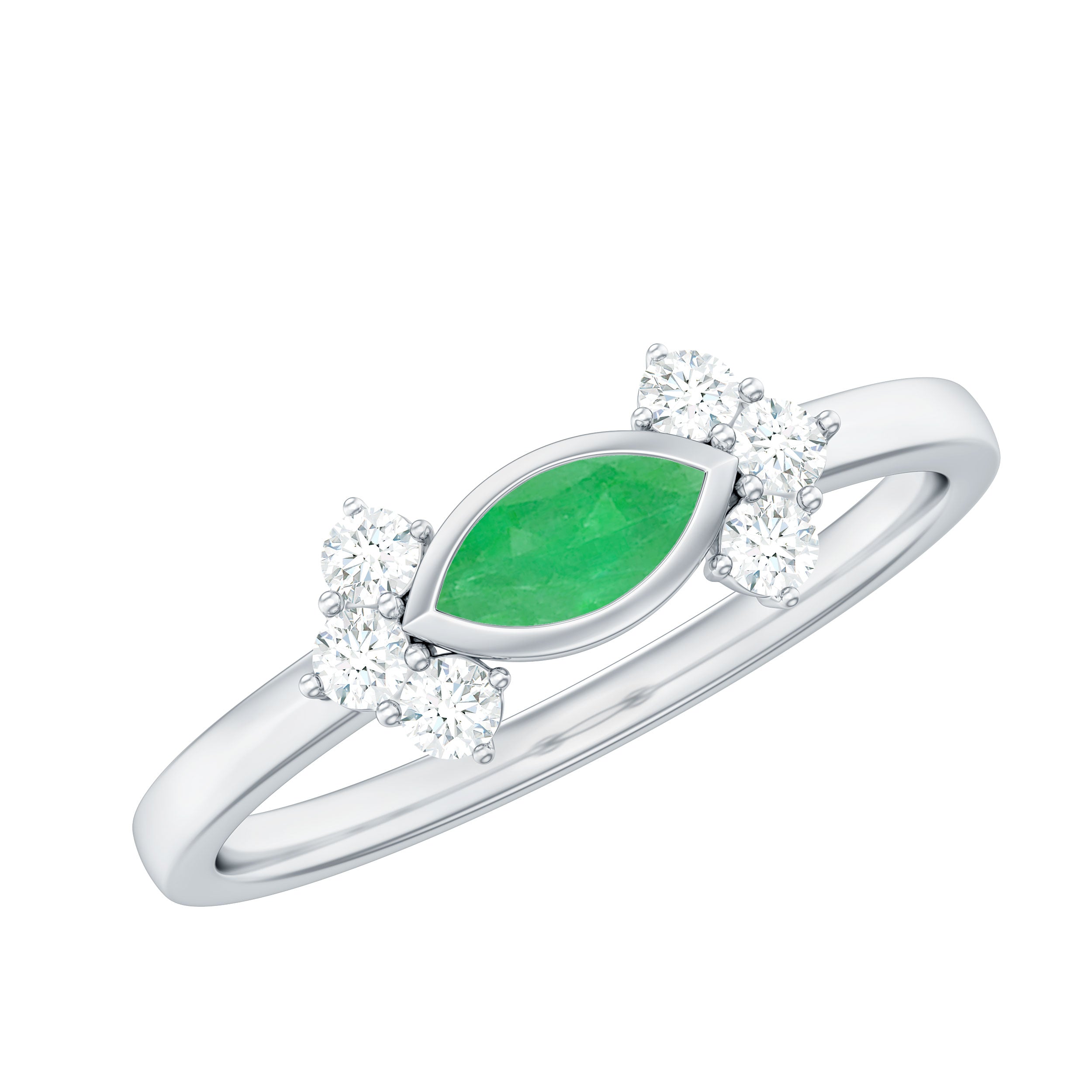 Marquise Cut Emerald East West Promise Ring with Diamond Trio Emerald - ( AAA ) - Quality - Rosec Jewels