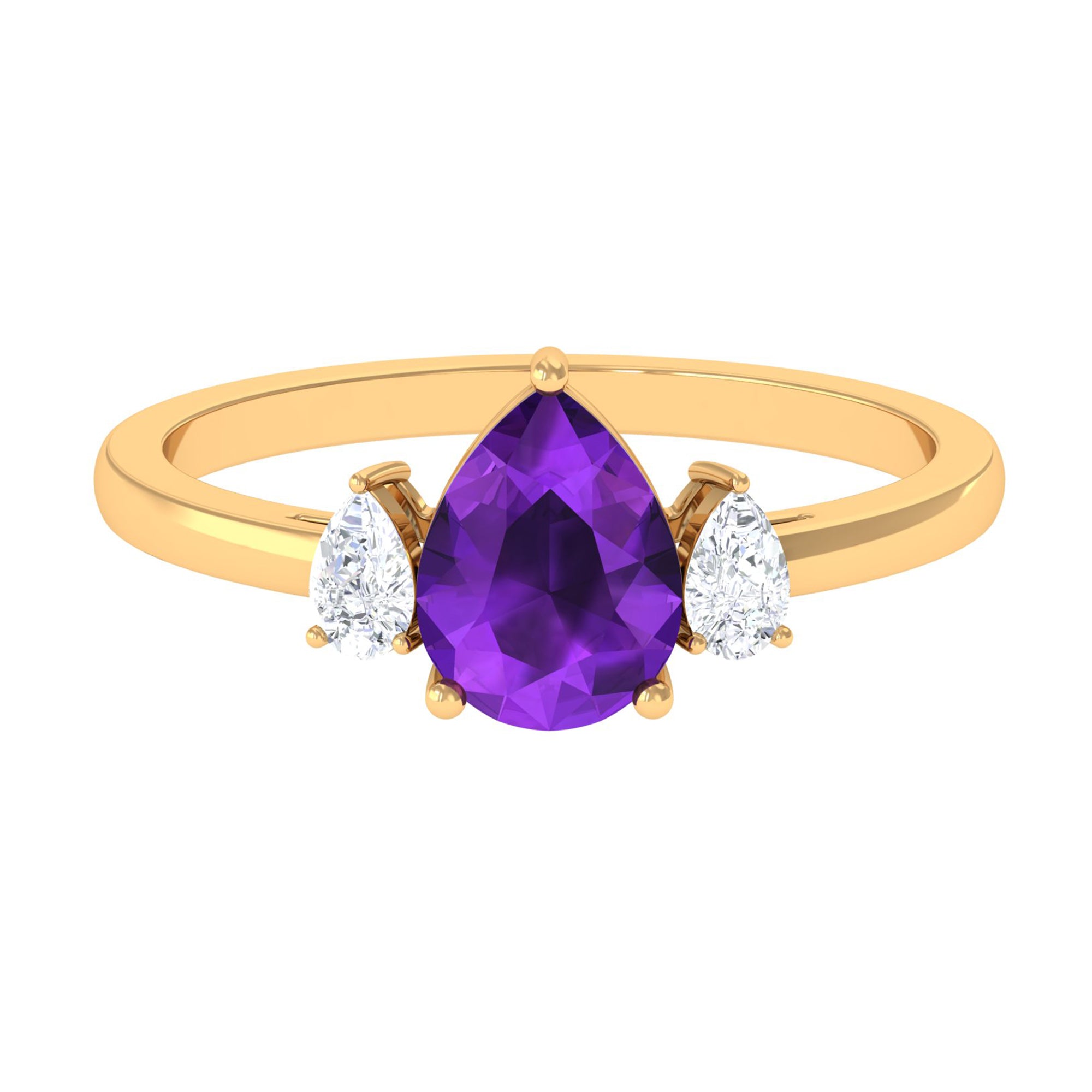 Pear Shape Amethyst Solitaire Ring with Diamond Side Stones Amethyst - ( AAA ) - Quality - Rosec Jewels