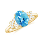 Oval Swiss Blue Topaz Solitaire Split Shank Ring with Diamond Swiss Blue Topaz - ( AAA ) - Quality - Rosec Jewels