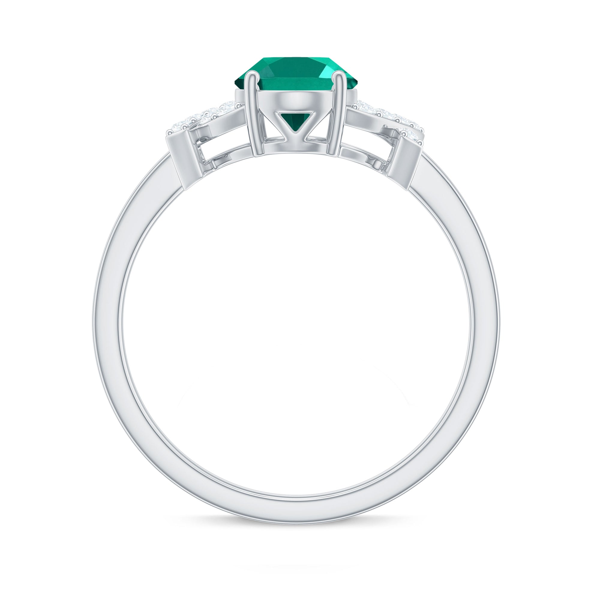 1.5 CT Oval Created Emerald Solitaire Split Shank Ring with Diamond Lab Created Emerald - ( AAAA ) - Quality - Rosec Jewels