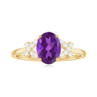 Oval Amethyst Solitaire Ring with Diamond in Split Shank Amethyst - ( AAA ) - Quality - Rosec Jewels