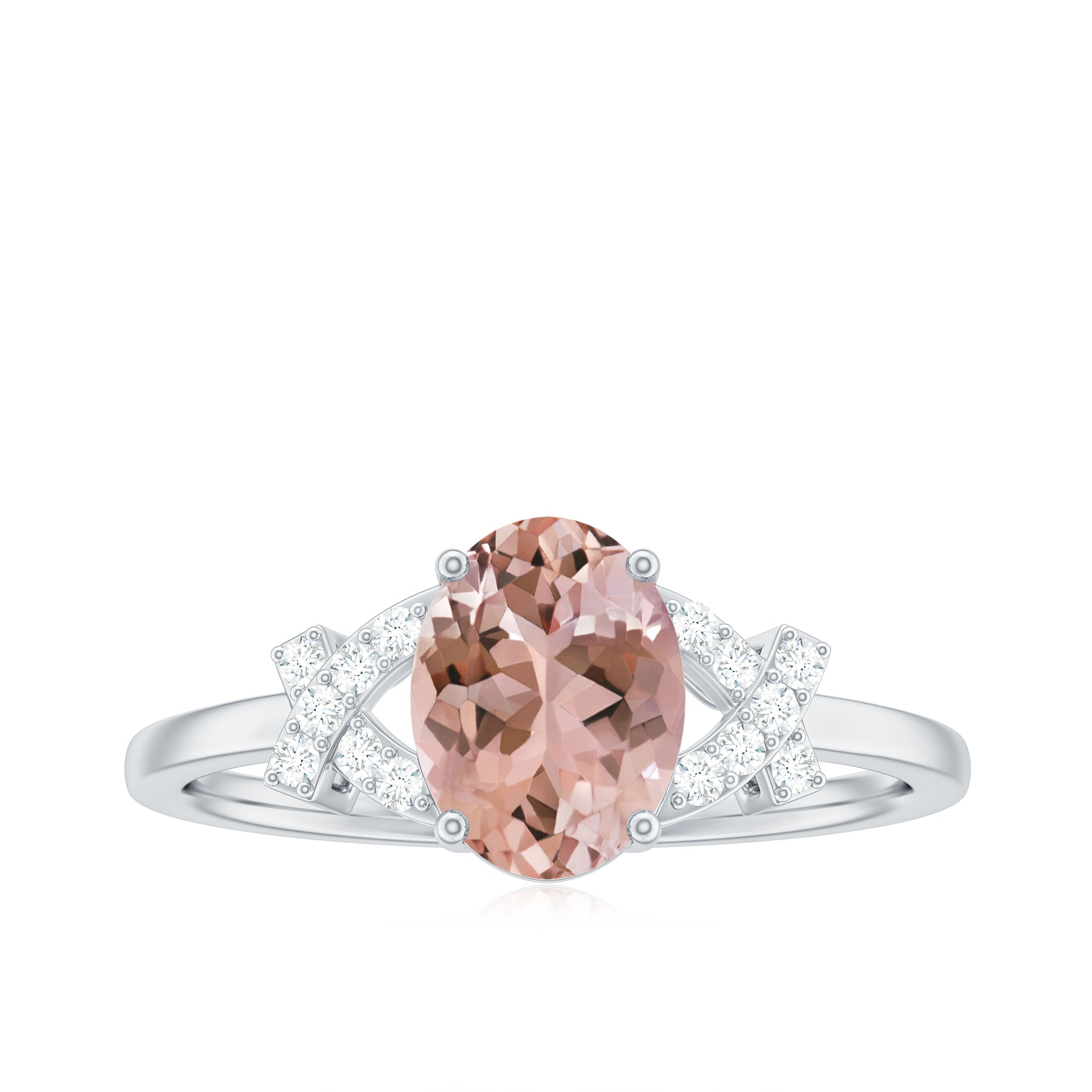 Split Shank Oval Morganite and Diamond Solitaire Engagement Ring Morganite - ( AAA ) - Quality - Rosec Jewels