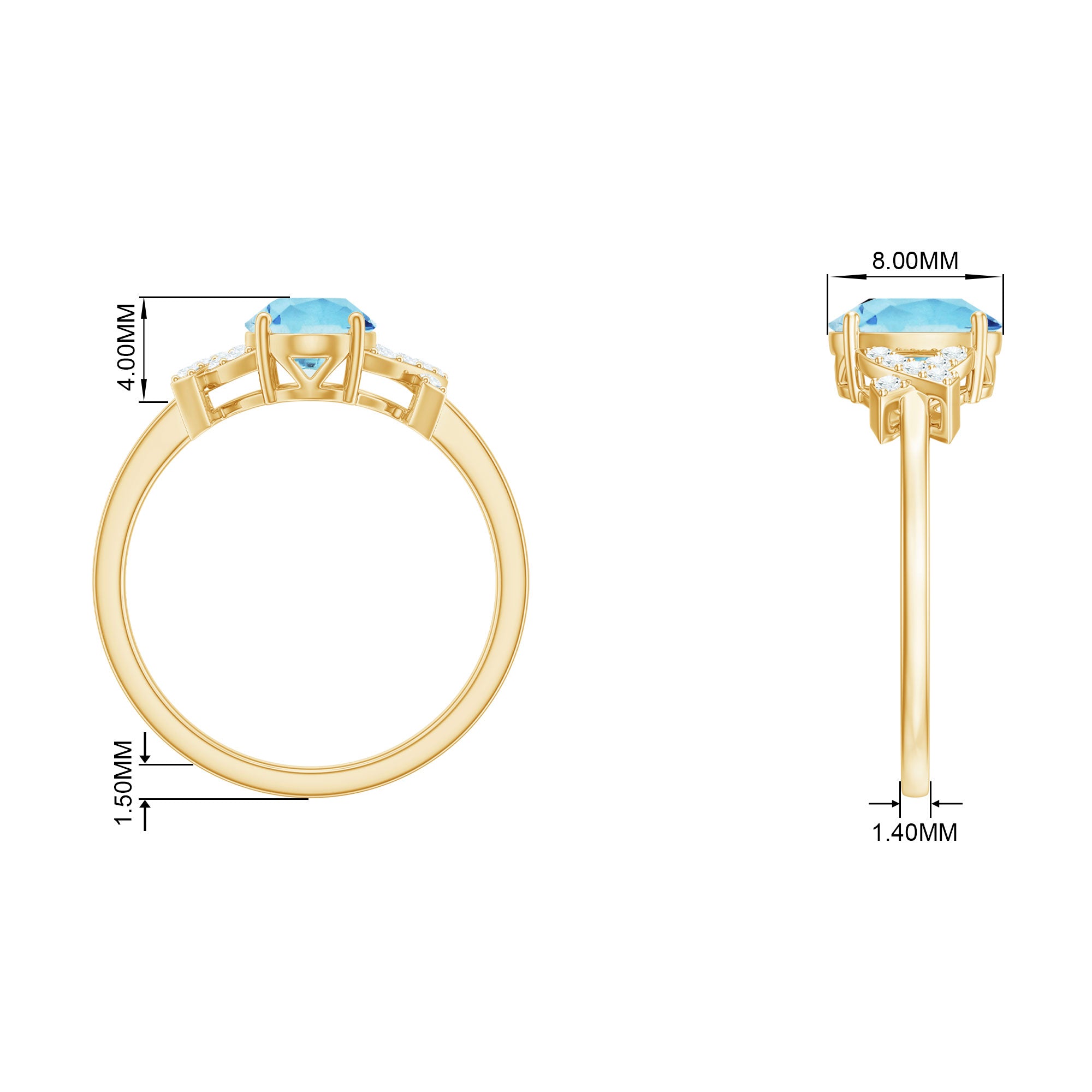 Oval Shape Aquamarine Solitaire Ring with Diamond Aquamarine - ( AAA ) - Quality - Rosec Jewels