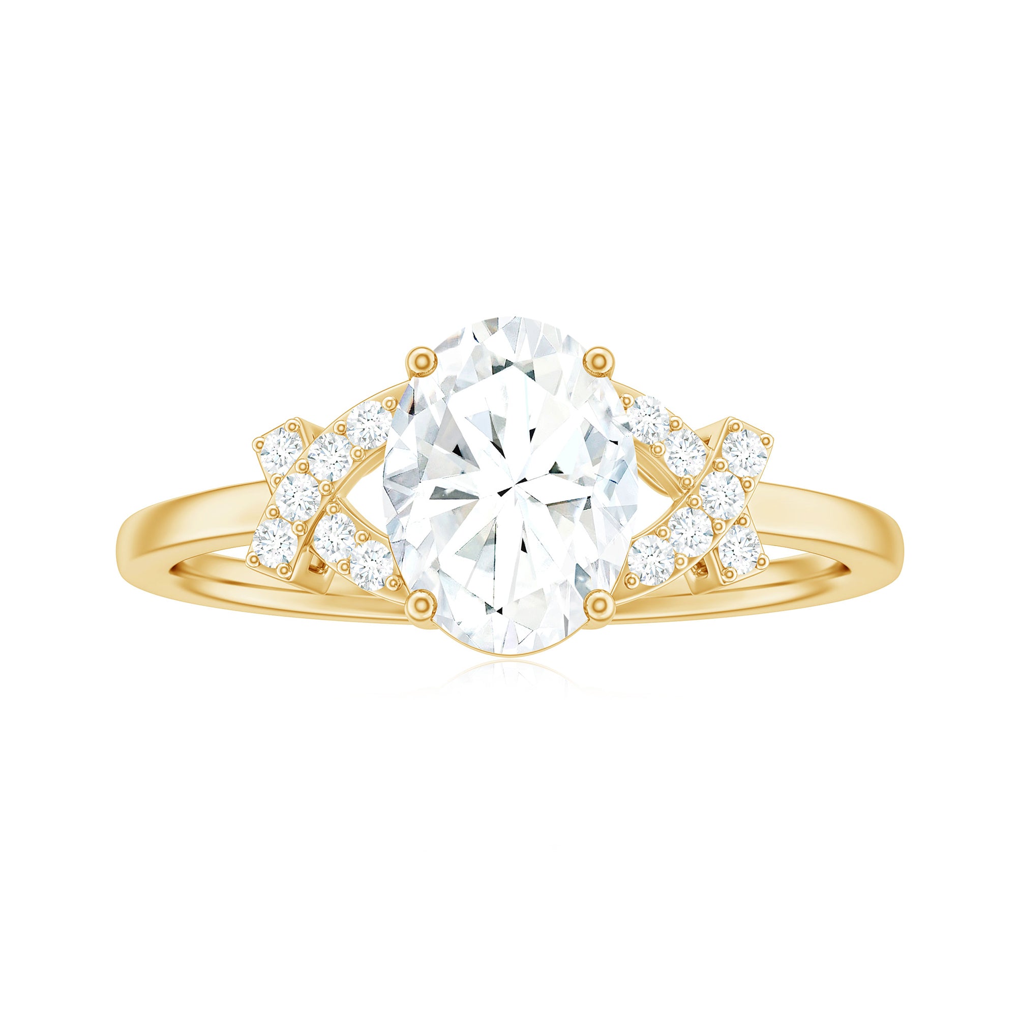 Oval Cut Moissanite Solitaire Ring in Spilt Shank Moissanite - ( D-VS1 ) - Color and Clarity - Rosec Jewels