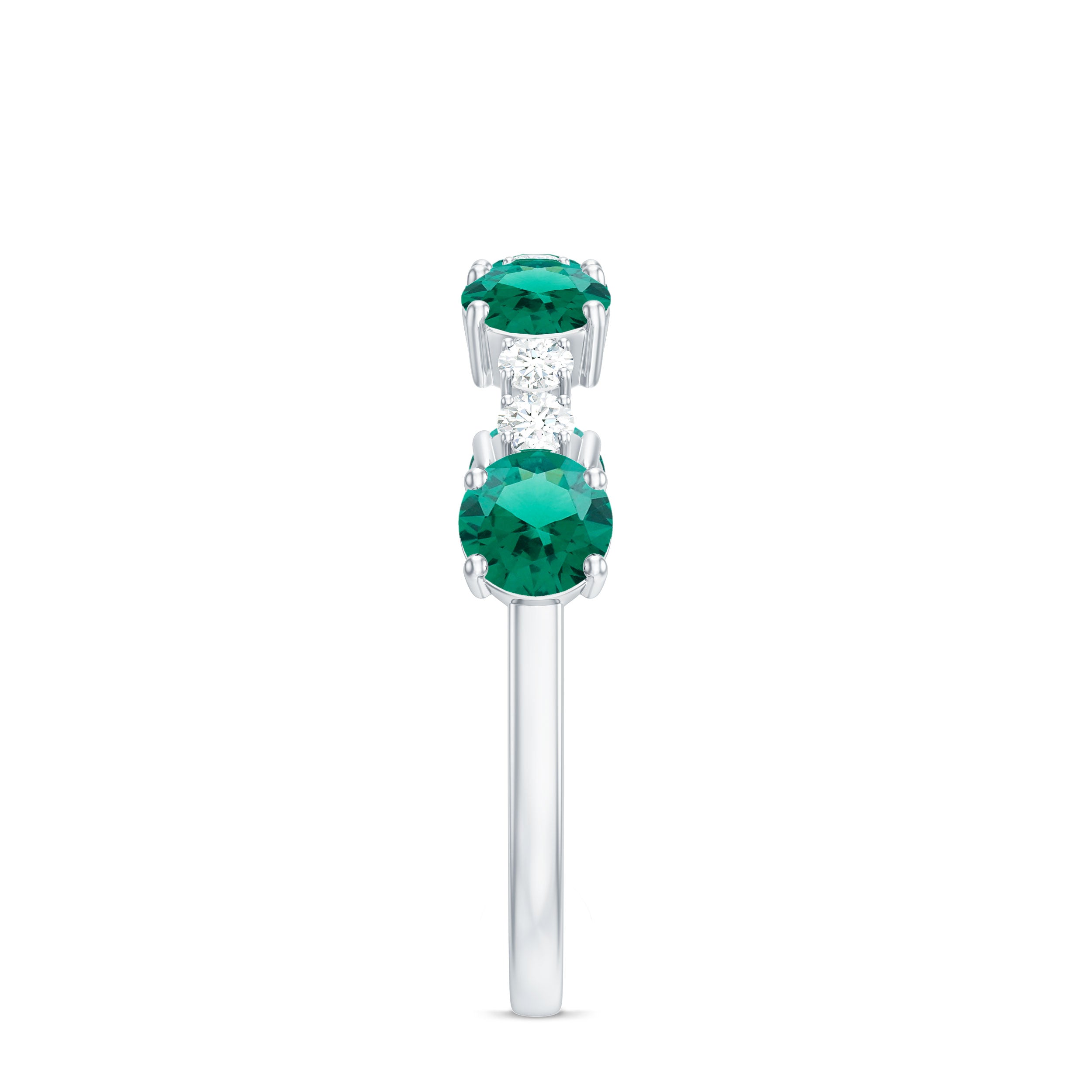 Round Created Emerald and Diamond Alternate Half Eternity Ring Lab Created Emerald - ( AAAA ) - Quality - Rosec Jewels