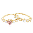 Heart Shape Morganite Stackable Ring Set with Diamond Morganite - ( AAA ) - Quality - Rosec Jewels