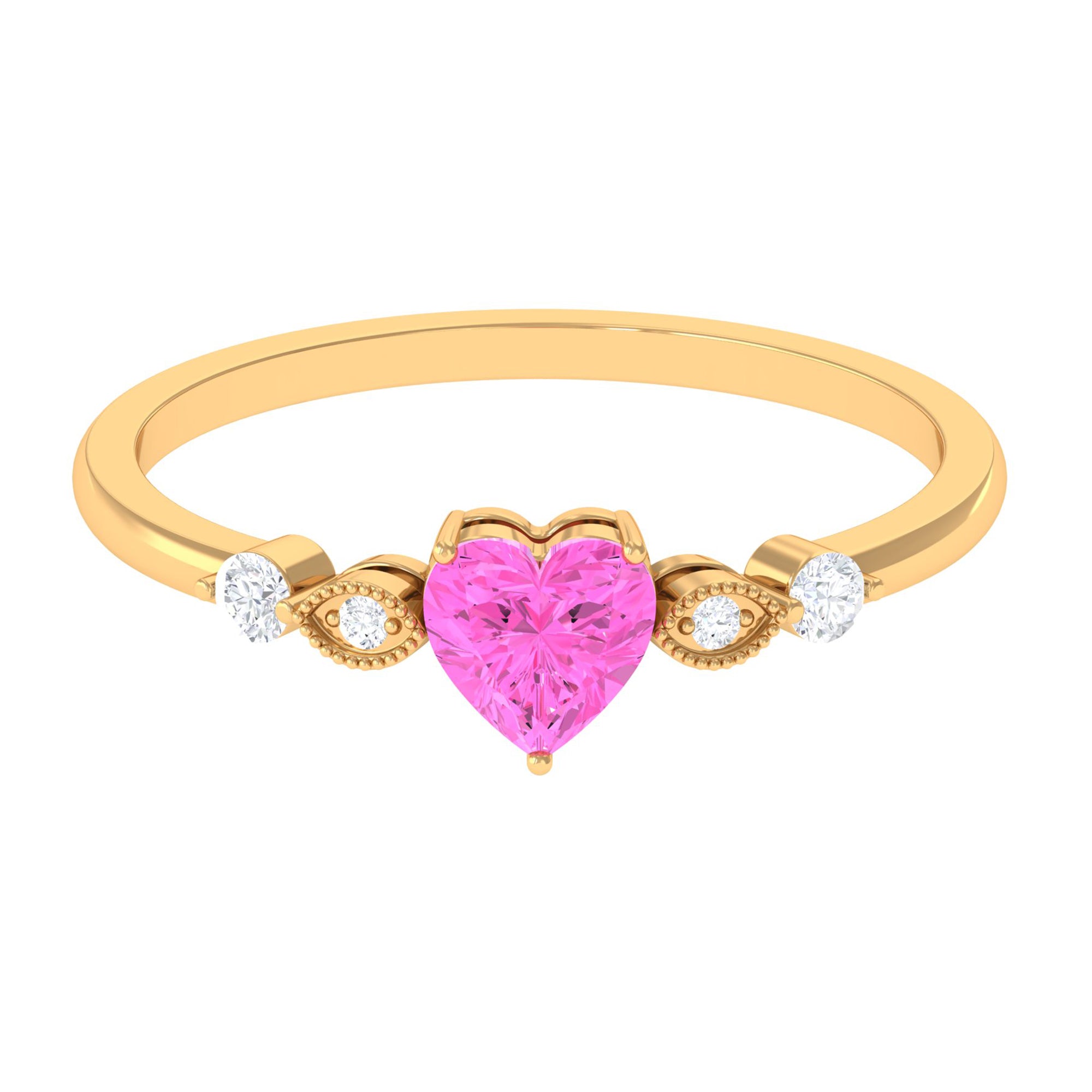 Solitaire Pink Sapphire and Diamond Heart Promise Ring Pink Sapphire - ( AAA ) - Quality - Rosec Jewels