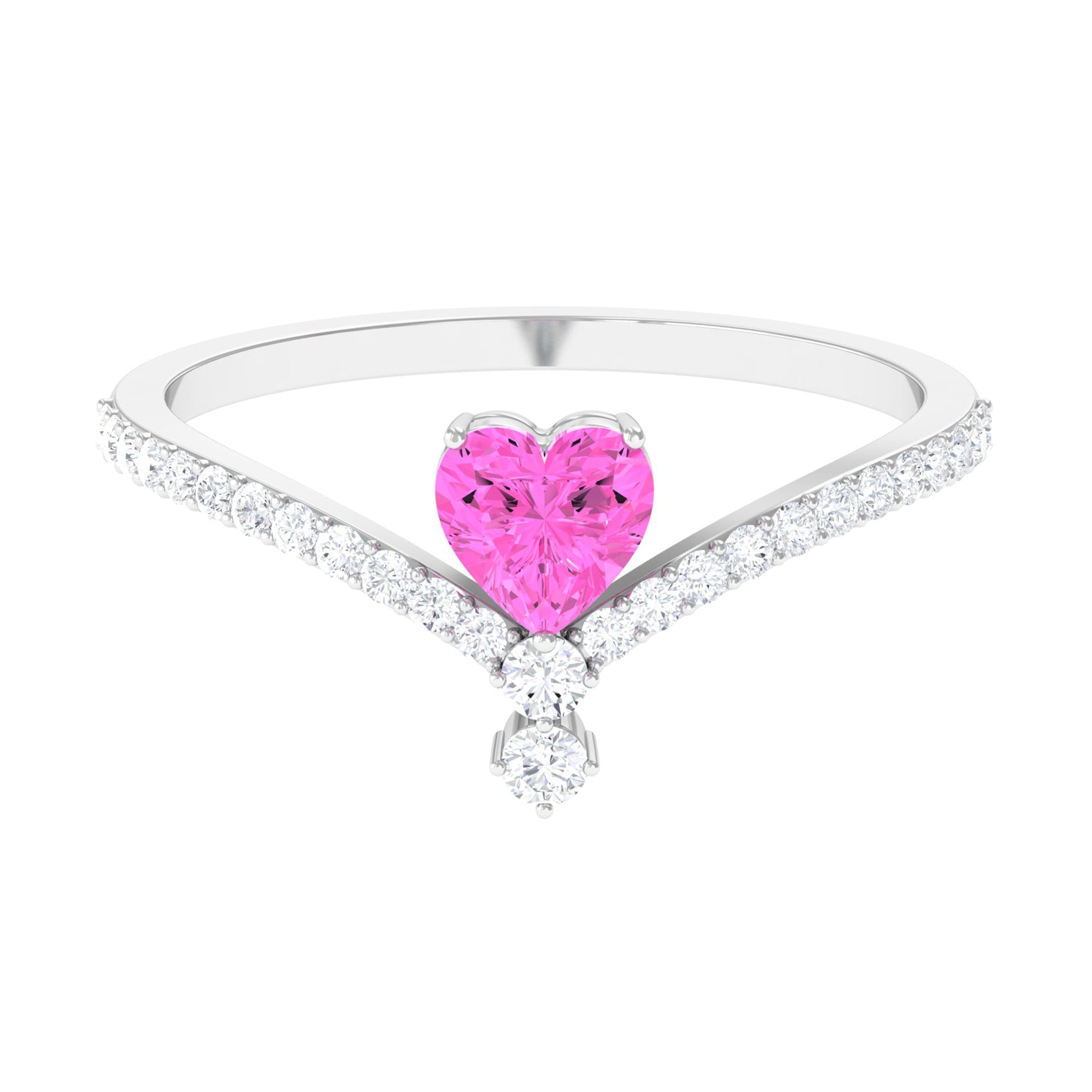 Heart Shape Pink Sapphire Solitaire Ring with Diamond Pink Sapphire - ( AAA ) - Quality - Rosec Jewels