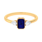 1 CT Blue Sapphire and Diamond Three Stone Ring in Bezel Setting Blue Sapphire - ( AAA ) - Quality - Rosec Jewels