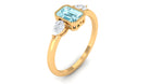 Octagon Cut Aquamarine Solitaire and Diamond Ring Aquamarine - ( AAA ) - Quality - Rosec Jewels