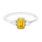 Beaded Bezel Set Emerald Cut Yellow Sapphire Solitaire Ring with Diamond Yellow Sapphire - ( AAA ) - Quality - Rosec Jewels