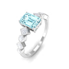 Emerald Cut Aquamarine Engagement Ring with Diamond Side Stones Aquamarine - ( AAA ) - Quality - Rosec Jewels