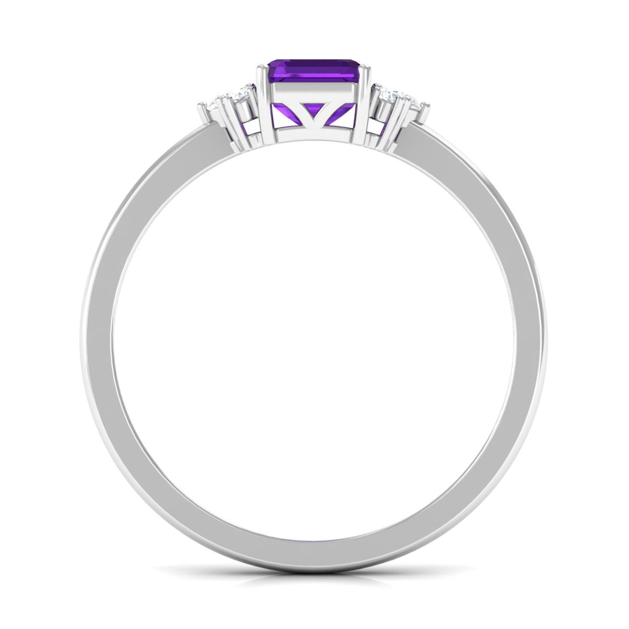 Octagon Cut Amethyst Solitaire Ring with Diamond Accent Amethyst - ( AAA ) - Quality - Rosec Jewels