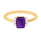 Octagon Cut Amethyst Solitaire Ring with Diamond Accent Amethyst - ( AAA ) - Quality - Rosec Jewels