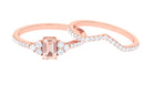 Real Morganite Stackable Ring Set with Diamond Morganite - ( AAA ) - Quality - Rosec Jewels