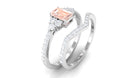 Real Morganite Stackable Ring Set with Diamond Morganite - ( AAA ) - Quality - Rosec Jewels