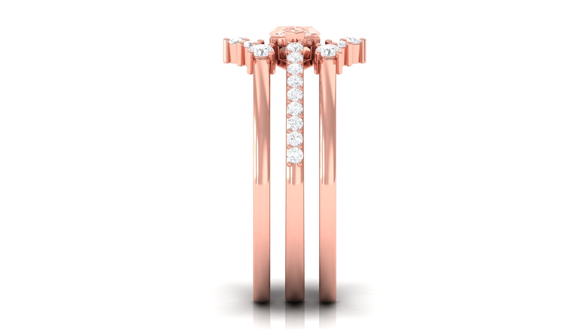 Marquise Cut Morganite Stackable Ring Set with Diamond Morganite - ( AAA ) - Quality - Rosec Jewels