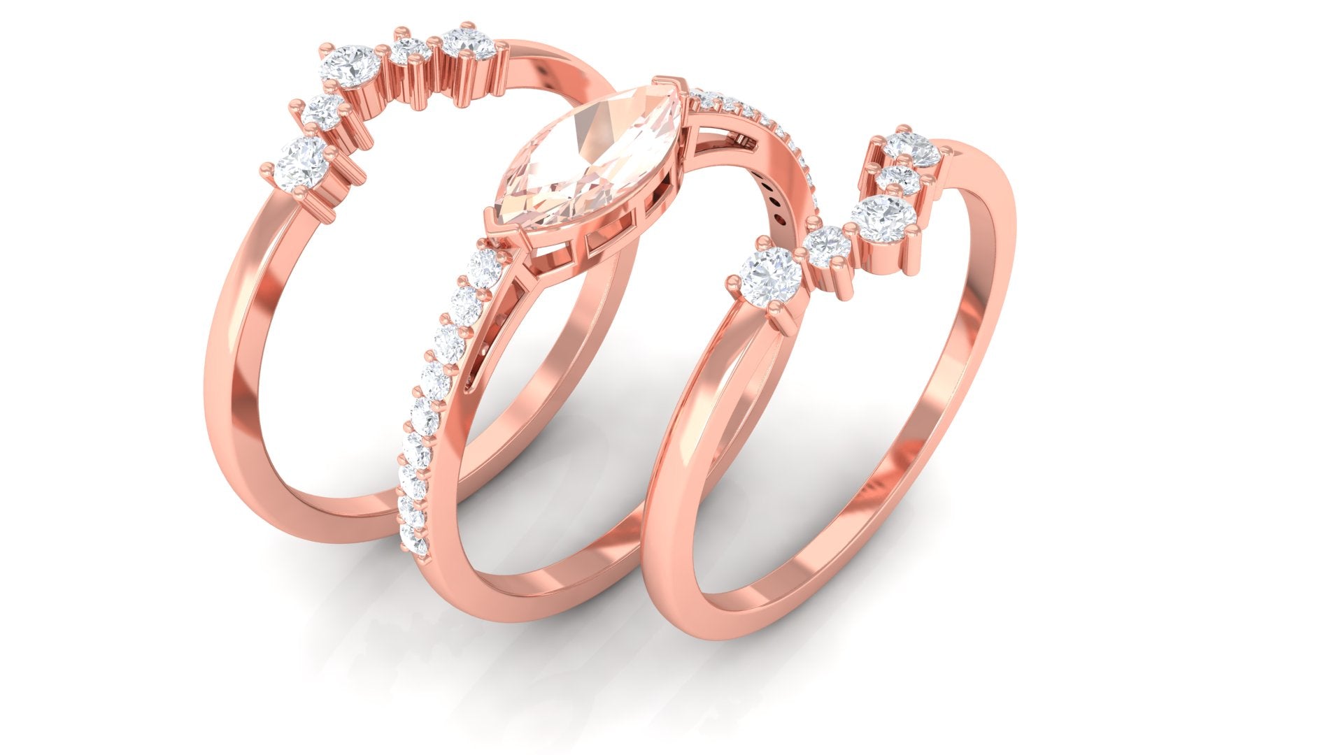 Marquise Cut Morganite Stackable Ring Set with Diamond Morganite - ( AAA ) - Quality - Rosec Jewels