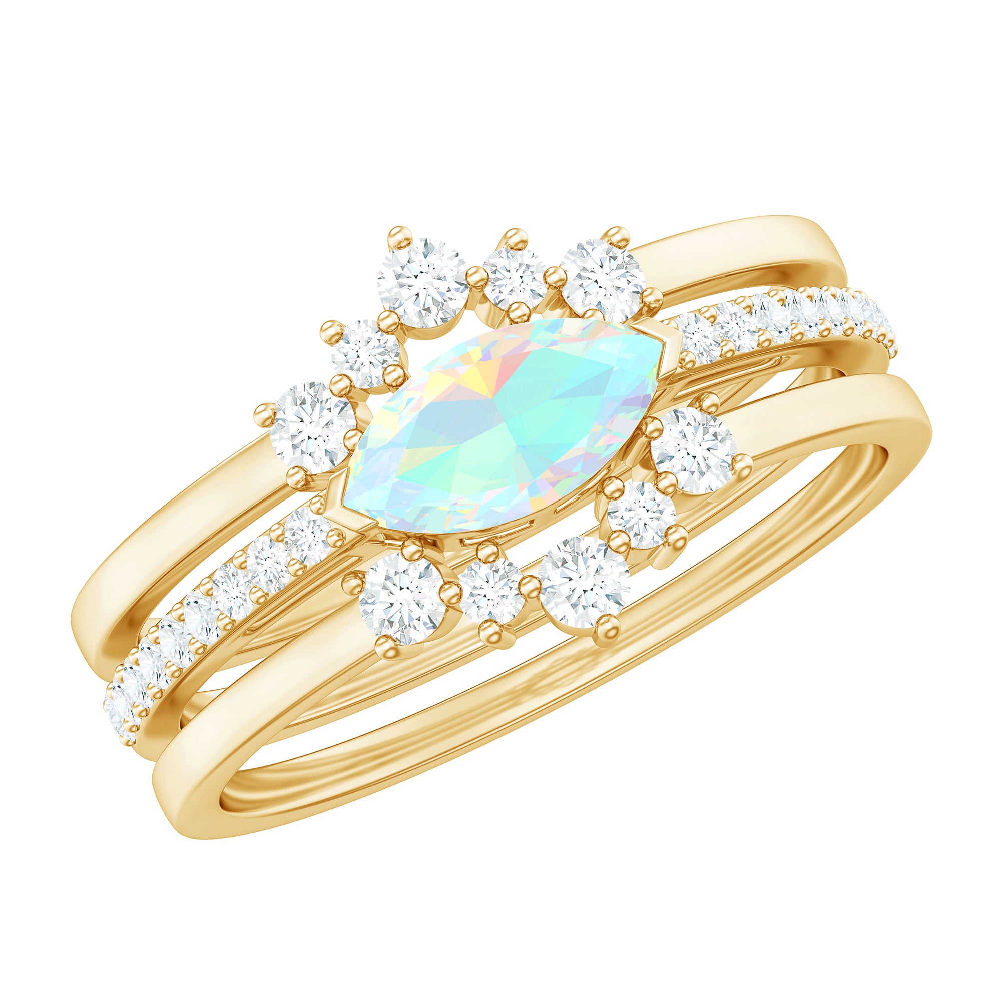 Ethiopian Opal and Diamond Ring Set Ethiopian Opal - ( AAA ) - Quality - Rosec Jewels