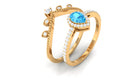 Vintage Inspired Swiss Blue Topaz Teardrop Wedding Ring Set with Diamond Swiss Blue Topaz - ( AAA ) - Quality - Rosec Jewels