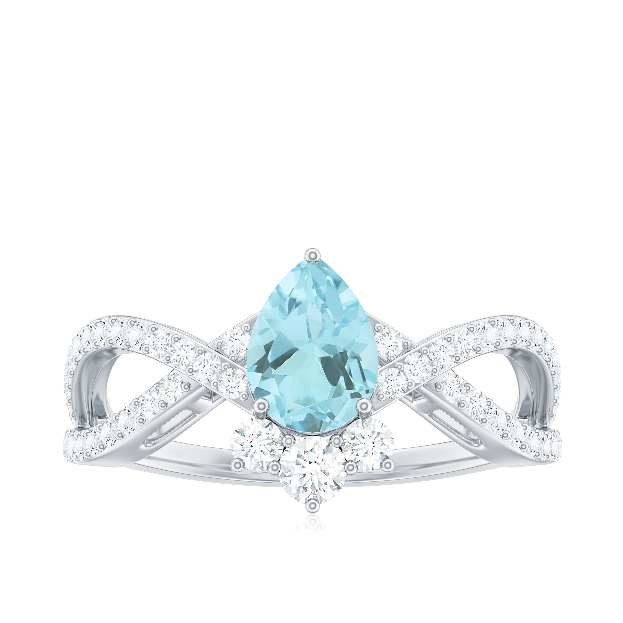 Pear Cut Sky Blue Topaz Designer Crossover Engagement Ring with Diamond Sky Blue Topaz - ( AAA ) - Quality - Rosec Jewels