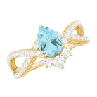 Pear Cut Sky Blue Topaz Designer Crossover Engagement Ring with Diamond Sky Blue Topaz - ( AAA ) - Quality - Rosec Jewels