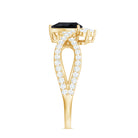 Pear Shape Black Onyx Solitaire Crossover Ring with Diamond Black Onyx - ( AAA ) - Quality - Rosec Jewels