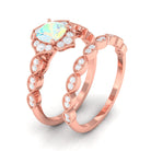 Ethiopian Opal Flower Ring Set with Diamond and Beaded Ethiopian Opal - ( AAA ) - Quality - Rosec Jewels