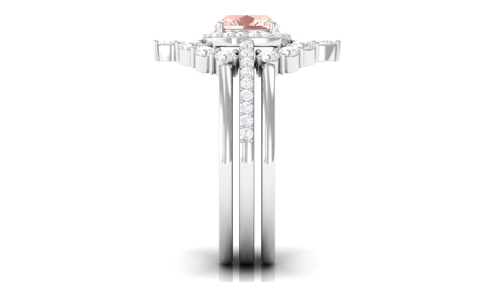 Cushion Cut Morganite Wedding Ring Set with Moissanite Morganite - ( AAA ) - Quality - Rosec Jewels