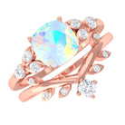 Ethiopian Opal and Diamond Ring Set with Leaf Motif Ethiopian Opal - ( AAA ) - Quality - Rosec Jewels