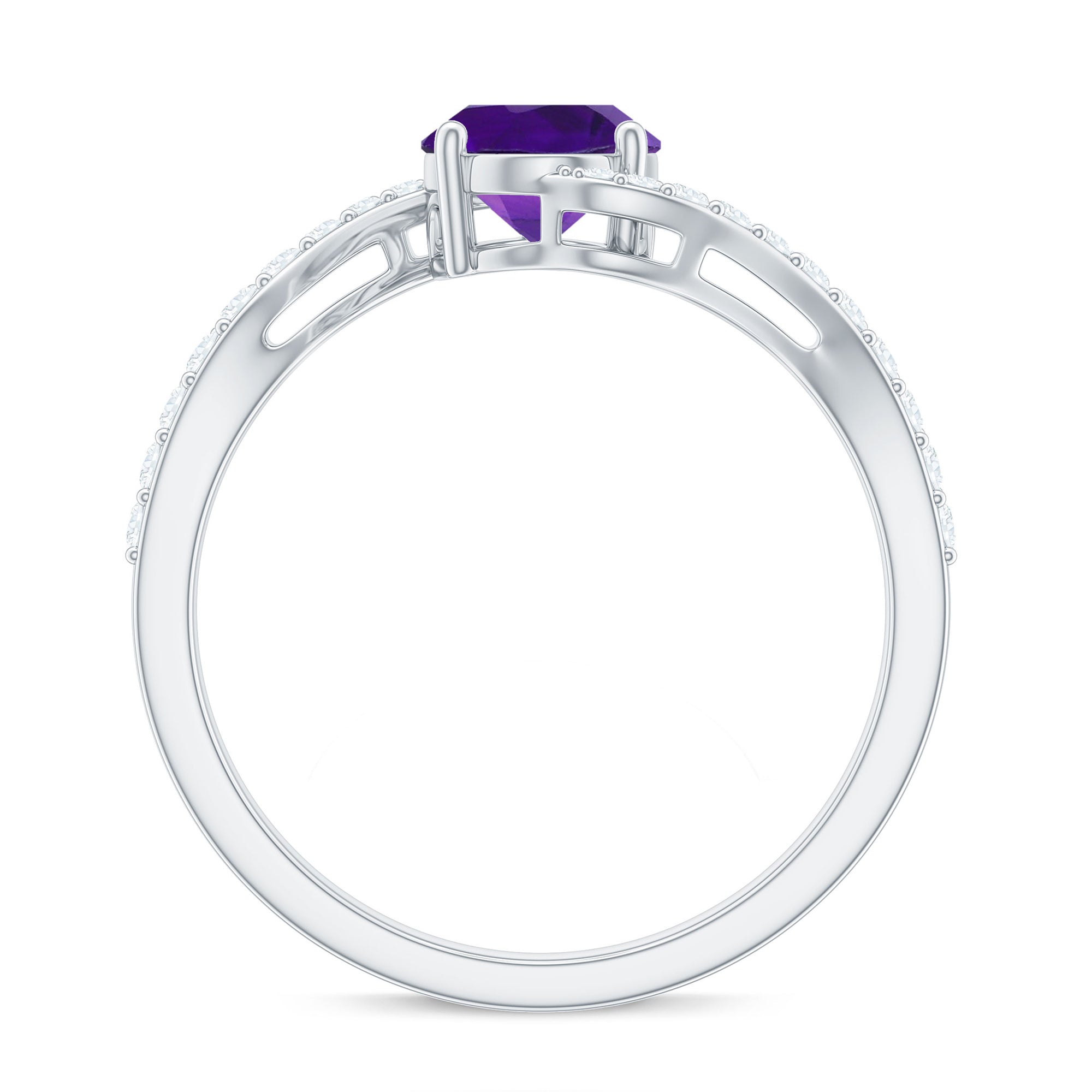 Oval Solitaire Amethyst Engagement Ring with Diamond Amethyst - ( AAA ) - Quality - Rosec Jewels