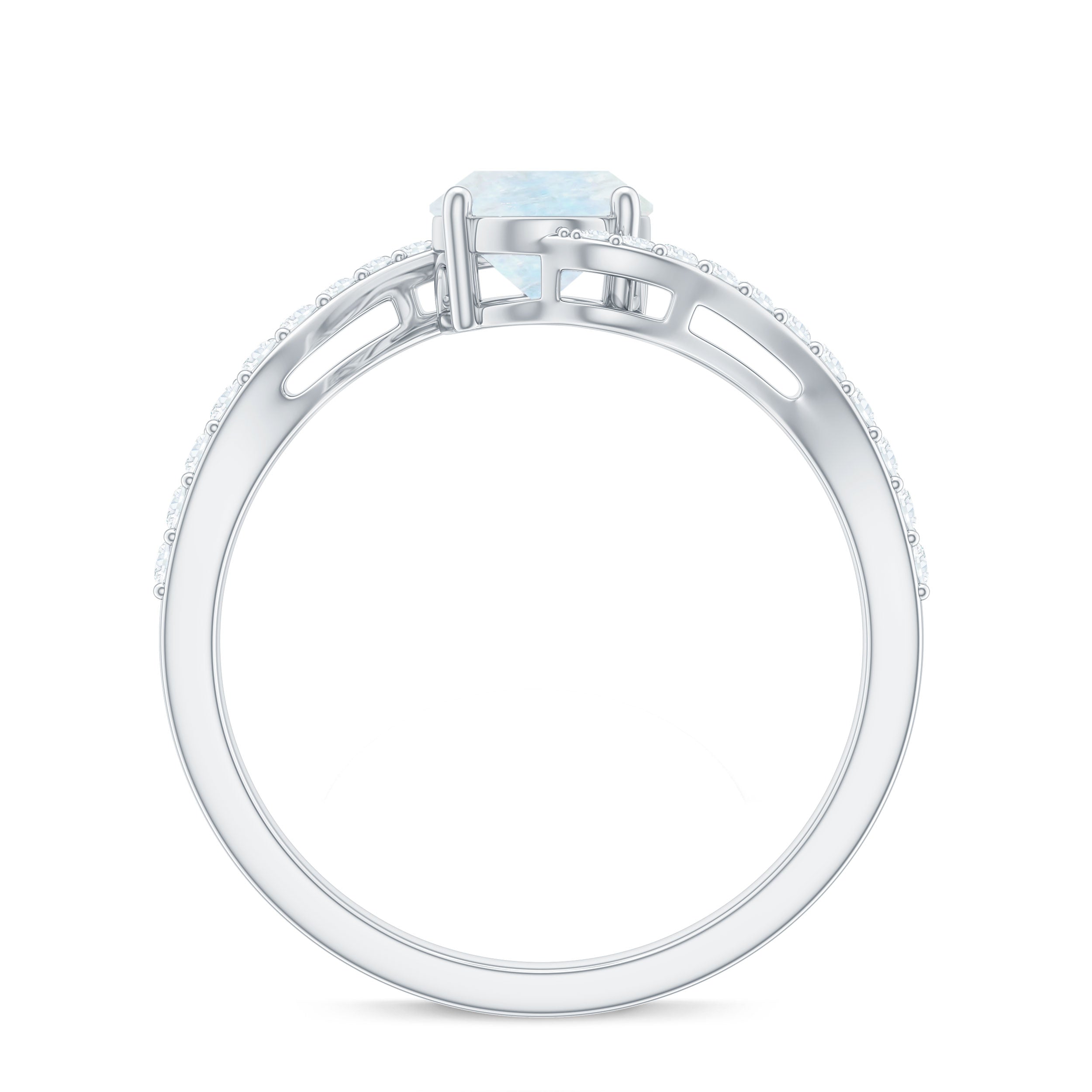 Oval Cut Solitaire Moonstone and Diamond Bypass Ring Moonstone - ( AAA ) - Quality - Rosec Jewels