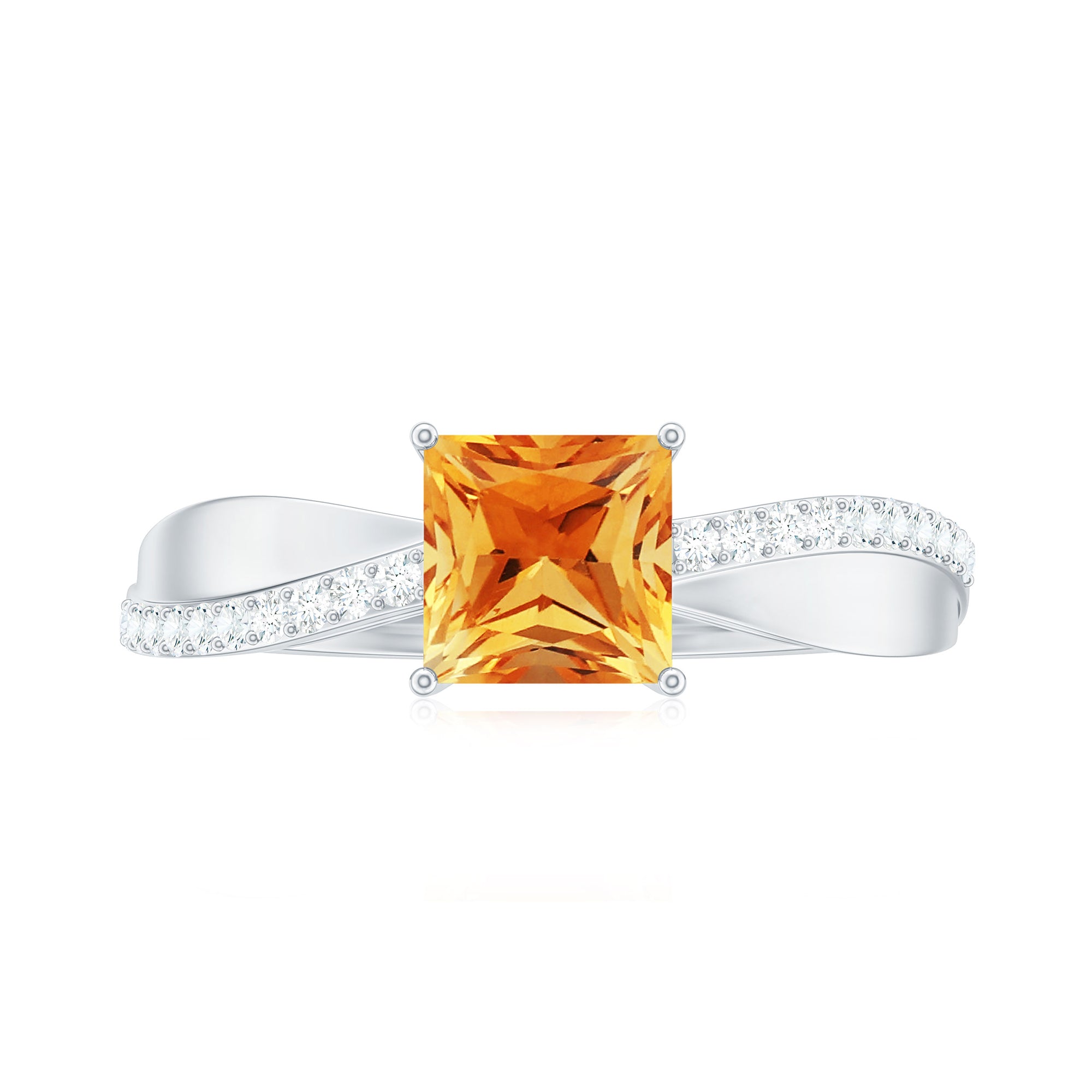 Princess Cut Citrine Solitaire Engagement Ring with Diamond Citrine - ( AAA ) - Quality - Rosec Jewels