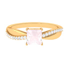 Princess Cut Rose Quartz Solitaire Engagement Ring with Diamond Rose Quartz - ( AAA ) - Quality - Rosec Jewels