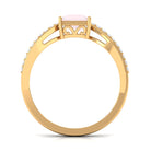 Princess Cut Rose Quartz Solitaire Engagement Ring with Diamond Rose Quartz - ( AAA ) - Quality - Rosec Jewels