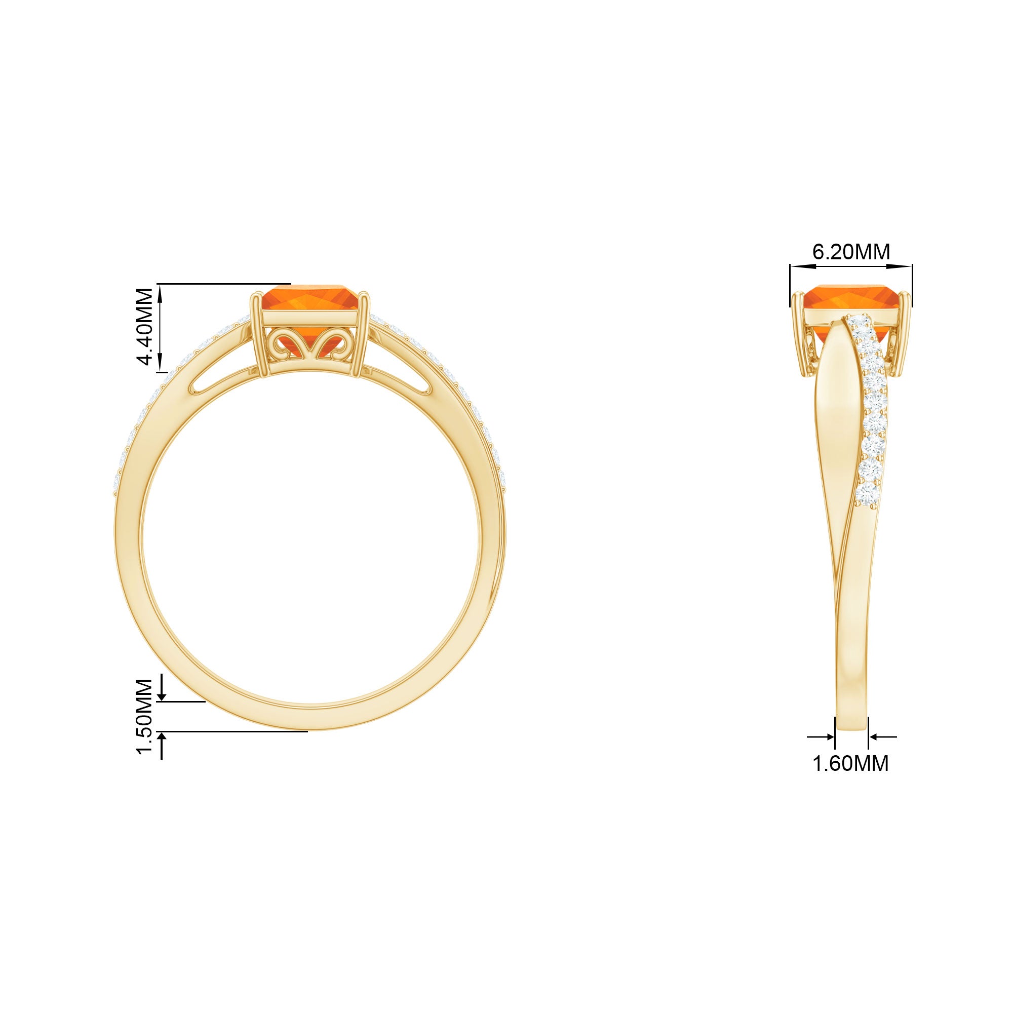 Princess Cut Fire Opal Solitaire Engagement Ring with Diamond Fire Opal - ( AAA ) - Quality - Rosec Jewels