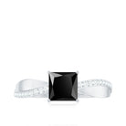 Princess Cut Black Onyx Solitaire Ring with Diamond Black Onyx - ( AAA ) - Quality - Rosec Jewels