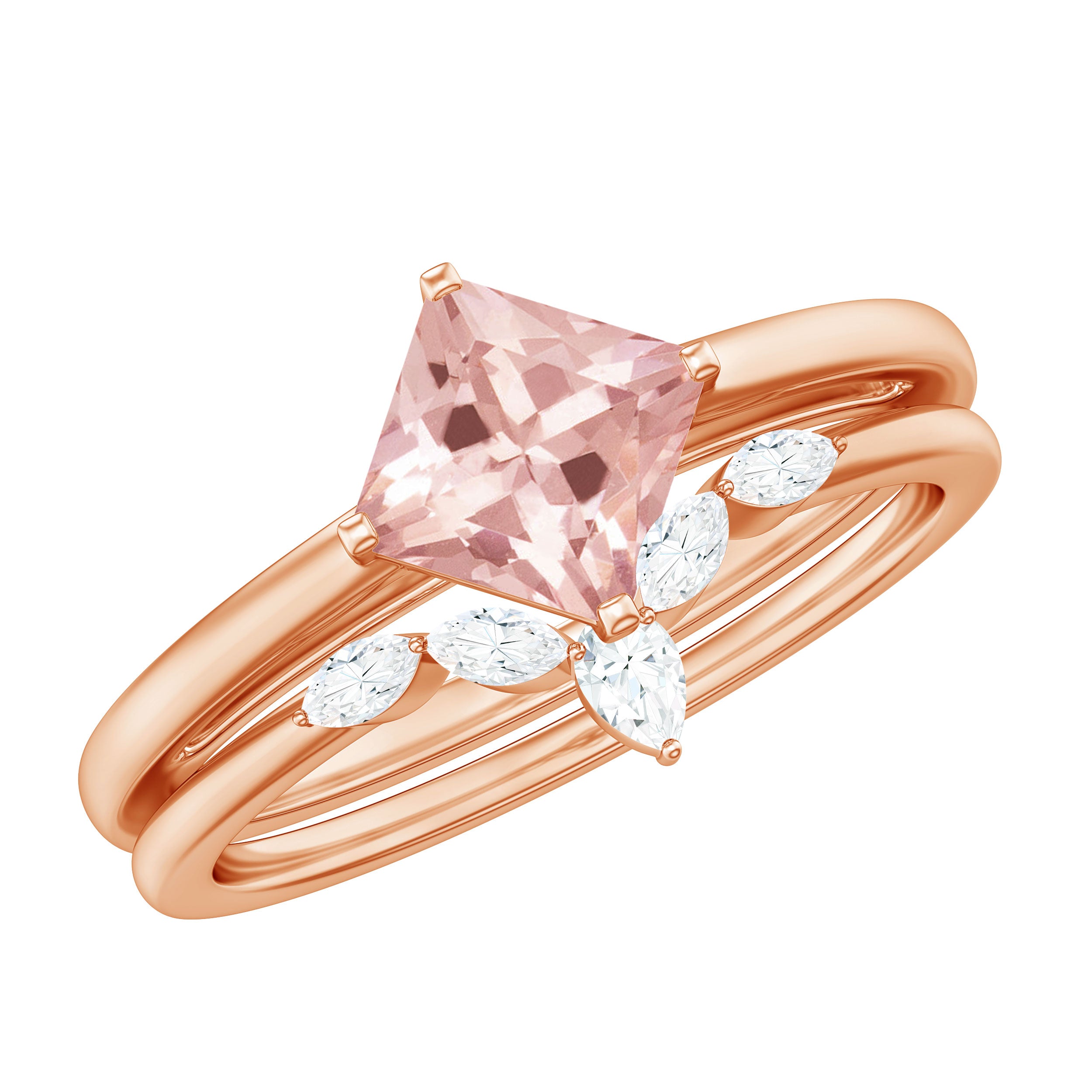 1 CT Princess Cut Morganite and Diamond Solitaire Ring Set Morganite - ( AAA ) - Quality - Rosec Jewels