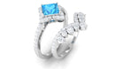 2.75 CT Swiss Blue Topaz and Moissanite Statement Wedding Ring Set Swiss Blue Topaz - ( AAA ) - Quality - Rosec Jewels