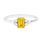 Genuine Yellow Sapphire Solitaire Ring with Diamond Trio Yellow Sapphire - ( AAA ) - Quality - Rosec Jewels