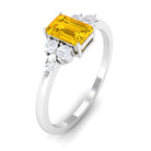 Genuine Yellow Sapphire Solitaire Ring with Diamond Trio Yellow Sapphire - ( AAA ) - Quality - Rosec Jewels