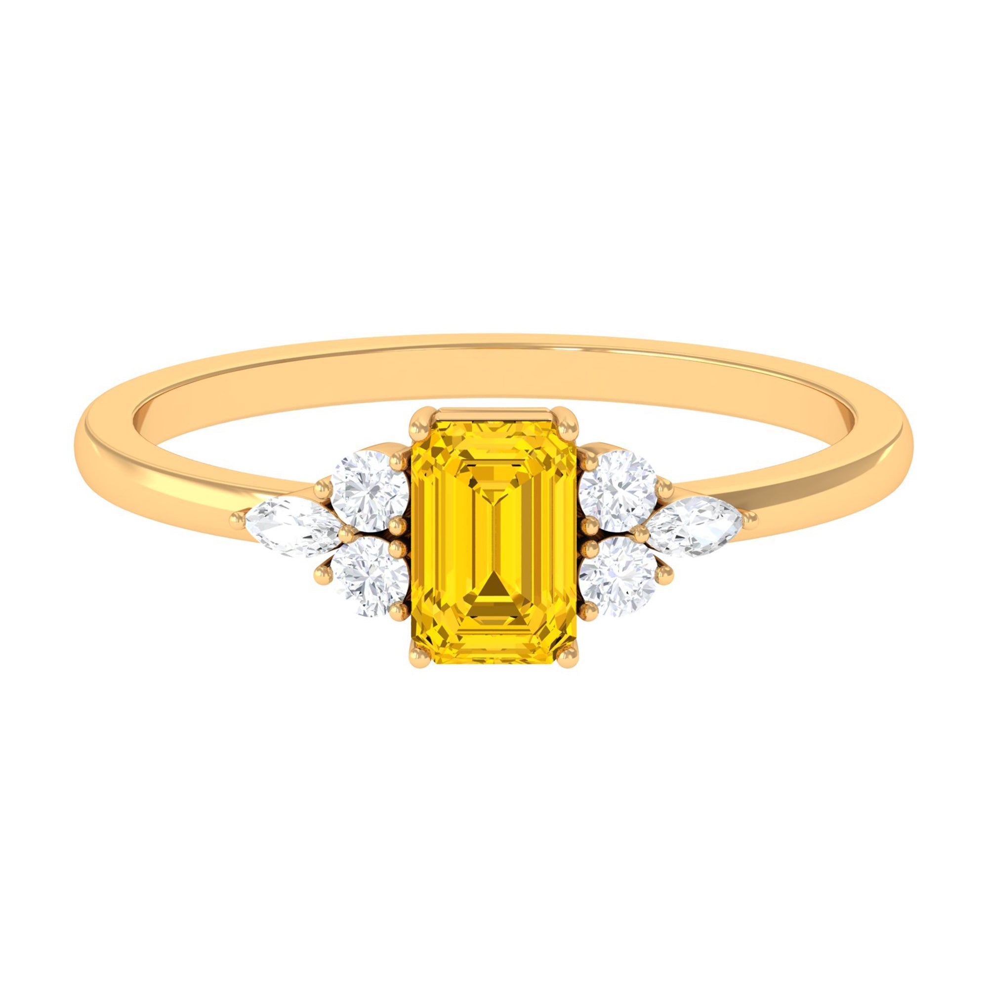 Genuine Yellow Sapphire Solitaire Ring with Diamond Trio Yellow Sapphire - ( AAA ) - Quality - Rosec Jewels