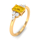 Genuine Yellow Sapphire Solitaire Ring with Diamond Trio Yellow Sapphire - ( AAA ) - Quality - Rosec Jewels