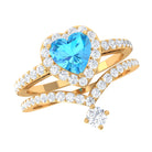 Heart Swiss Blue Topaz Ring Set with Moissanite Swiss Blue Topaz - ( AAA ) - Quality - Rosec Jewels