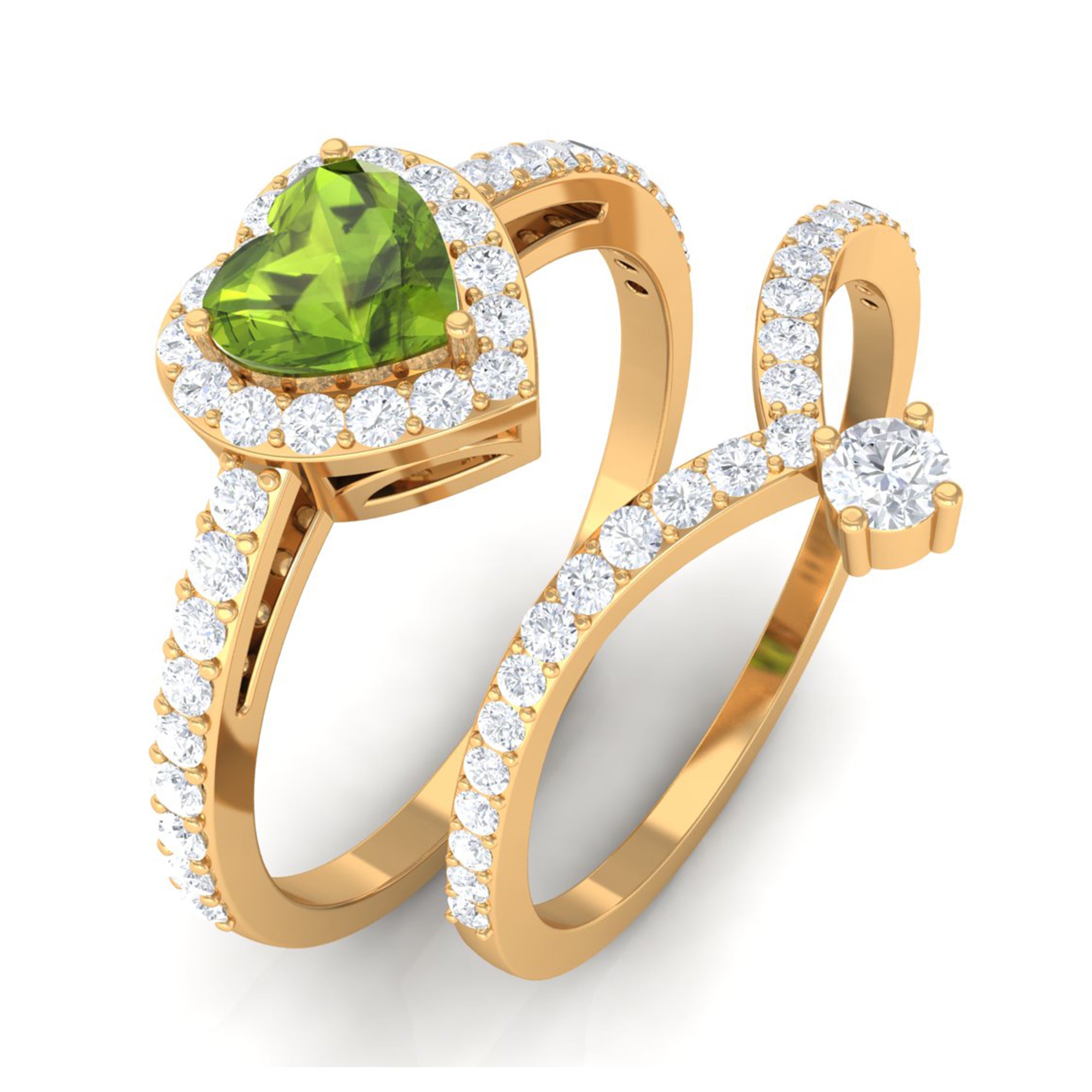 Genuine Peridot Ring Set with Moissanite Peridot - ( AAA ) - Quality - Rosec Jewels