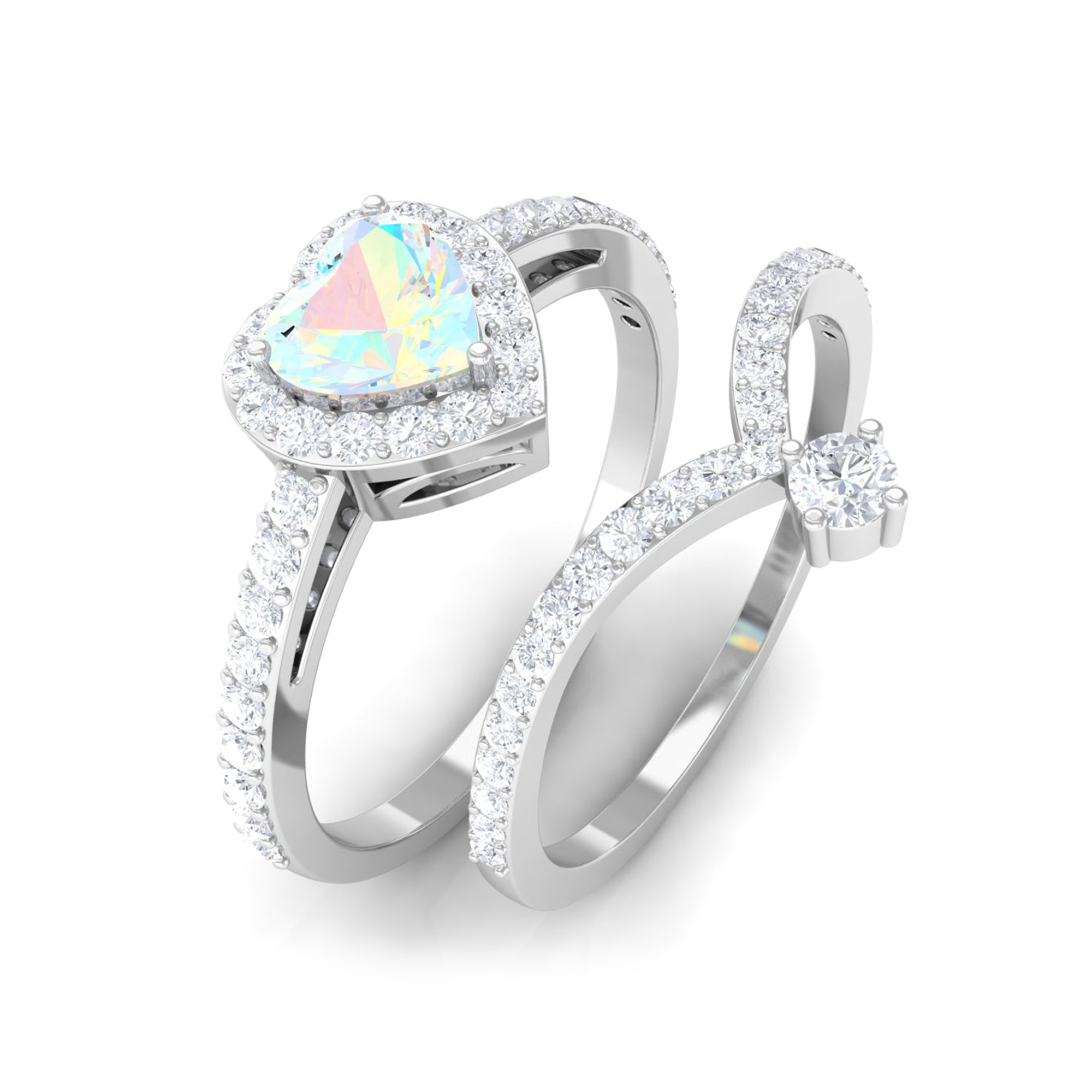 Heart Shape Ethiopian Opal Ring Set with Moissanite Ethiopian Opal - ( AAA ) - Quality - Rosec Jewels